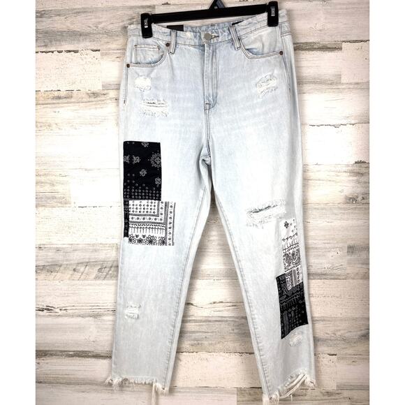 Blank NYC Womens 29 The Madison Crop High Rise Patchwork Blue Denim Jeans NEW - Picture 3 of 11